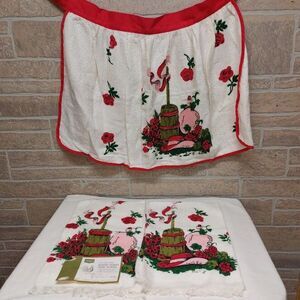 Vintage Sears Roebuck Terry Blend Red Rose SET Apron Hot Pads And Hand Towels
